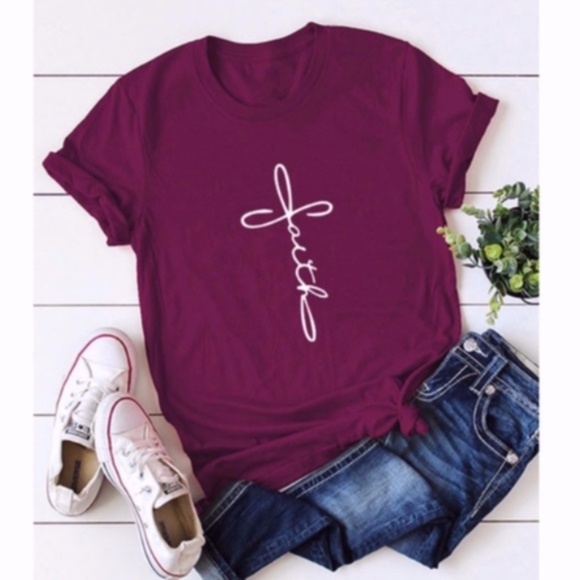Bellanblue Tops - FAITH Graphic Tee - WINE    